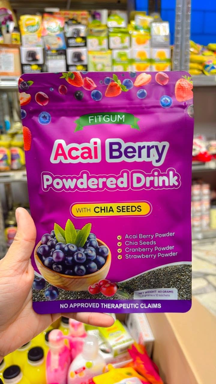 Fitgum Acai Berry Powdered Drink with Chia Seeds Food Supplement 40g